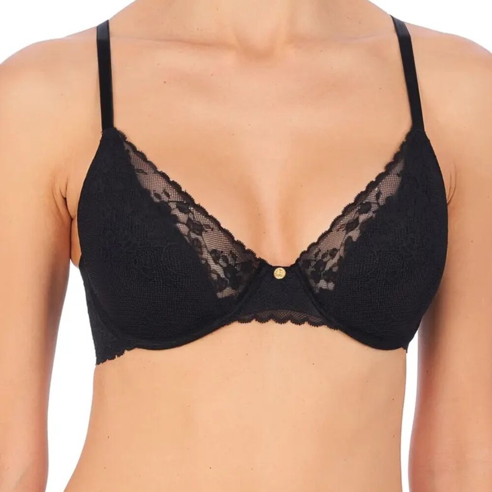 Natori Cherry Blossom Lace Underwire Push-Up Bra in Black